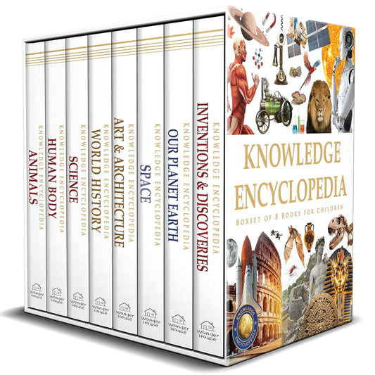 Knowledge Encyclopedia Boxed Set 8 Hardcover Books For Kids Age Group 10+ Total No. Of Pages 1536 192 Pages Per Book Of A4 Size Topics-World History Space Planet Earth Inventions & Discoveries Paperback